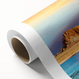 Art Deco style poster of Lake Powell on rolled canvas, featuring muted blue and beige tones, suitable for nursery wall art.