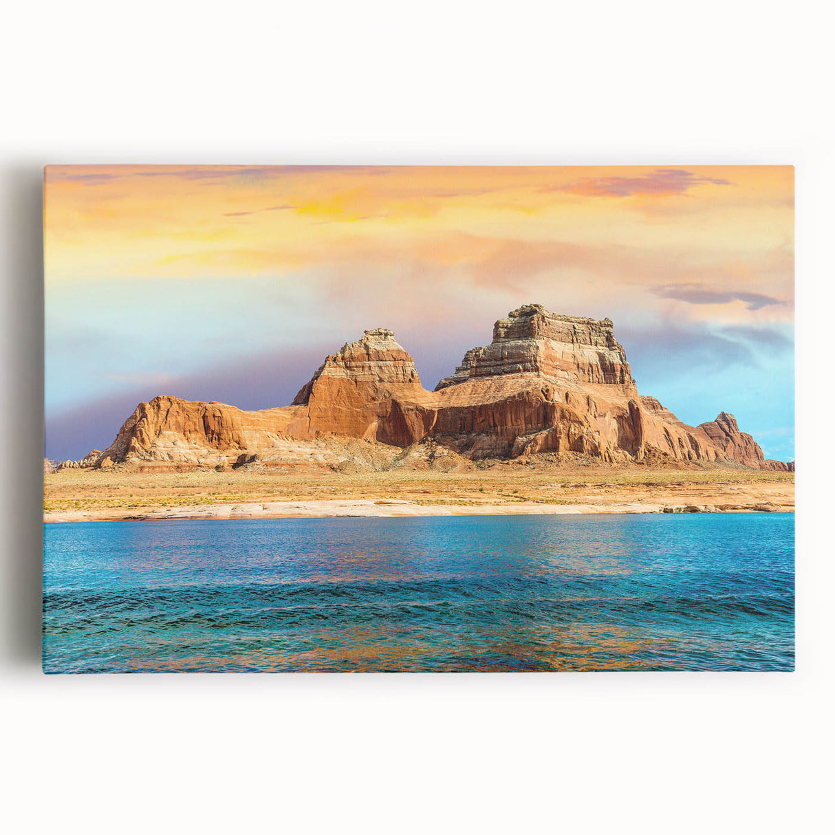 Black and white photograph of Lake Powell on stretched canvas, ideal for kitchen wall art.