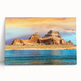 Black and white photograph of Lake Powell on stretched canvas, ideal for kitchen wall art or bedroom ambiance.