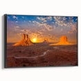 Black and white framed canvas of Monument Valley, ideal for bedroom wall decor.