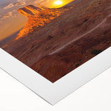 Art deco poster of Monument Valley with warm earth tones on rolled canvas, suitable for dining room decor.