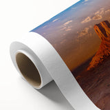 Art deco poster of Monument Valley in muted earth tones on rolled canvas, suitable for nursery wall art or dining room decor.