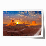 Monument Valley landscape on a rolled canvas print, featuring warm desert hues, ideal for art wall dining room.