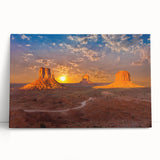 Black and white photograph of Monument Valley on stretched canvas, ideal for kitchen wall art.