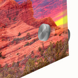 Mid-century modernist style large abstract depiction of Sedona landscape in vibrant earth tones on acrylic glass.