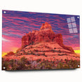 Acrylic print of Sedona landscape in vibrant orange and red tones, ideal for dining room decor.