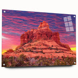 Acrylic print of Sedona landscape in vibrant orange and red tones, ideal for dining room decor.