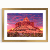 Extra large abstract art print of Sedona landscape in textured gold frame, using vivid red and orange tones.