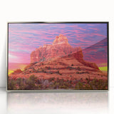 Mid-century modernist art depicting Sedona landscape in acrylic, framed in silver, suitable for nursery wall art.