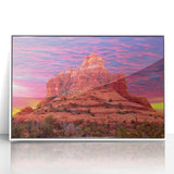 Acrylic print of Sedona landscape in art deco style with muted earth tones, ideal for nursery wall decor.