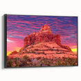 Black and white framed canvas of Sedona landscape, suitable for bedroom decor, in a vintage poster style.