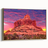 Framed canvas featuring a vintage-style landscape painting of Sedona, Arizona, in muted earth tones.