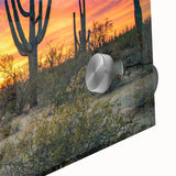 Large abstract depiction of the Sonoran Desert in muted earth tones on acrylic glass, suitable for dining room art.