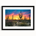 Extra large abstract art print of Sonoran desert with vibrant, textured colors on a black framed canvas.