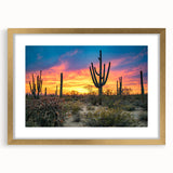 Extra large abstract art print of Sonoran Desert, featuring textured brush strokes in earth tones, framed in gold.