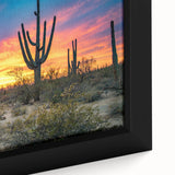 Extra large black wall art featuring a textured depiction of the Sonoran Desert under a colorful sky.