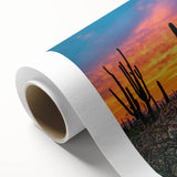 Art Deco-style poster of Sonoran Desert on rolled canvas, featuring earthy tones.
