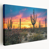 Large art print of the Sonoran Desert in Arizona on stretched canvas, featuring muted earth tones.