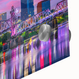 Large abstract wall art depicting Arkansas scenery in mid-century modernist style on acrylic glass.