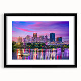 Extra large abstract art print of colorful, textured scenery of Arkansas, in a black frame with mat.