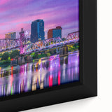 Extra large framed canvas depicting a textured Arkansas landscape in black with colorful art accents.