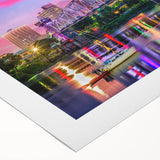 Art Deco poster of Arkansas scenery in muted earth tones on rolled canvas, suitable for dining room wall art.