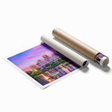 Extra large rolled print of Arkansas scenery with vibrant floral motifs, suitable as classy bathroom wall art.
