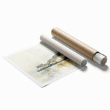 Extra large rolled print of Alcatraz Island in muted blue and gray tones, suitable for classy bathroom wall art.