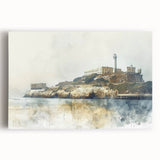 Black and white large art canvas of Alcatraz Island, ideal for kitchen wall art.