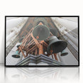 Large abstract wall art depicting Berkeley, California, in muted earth tones on a black framed acrylic.