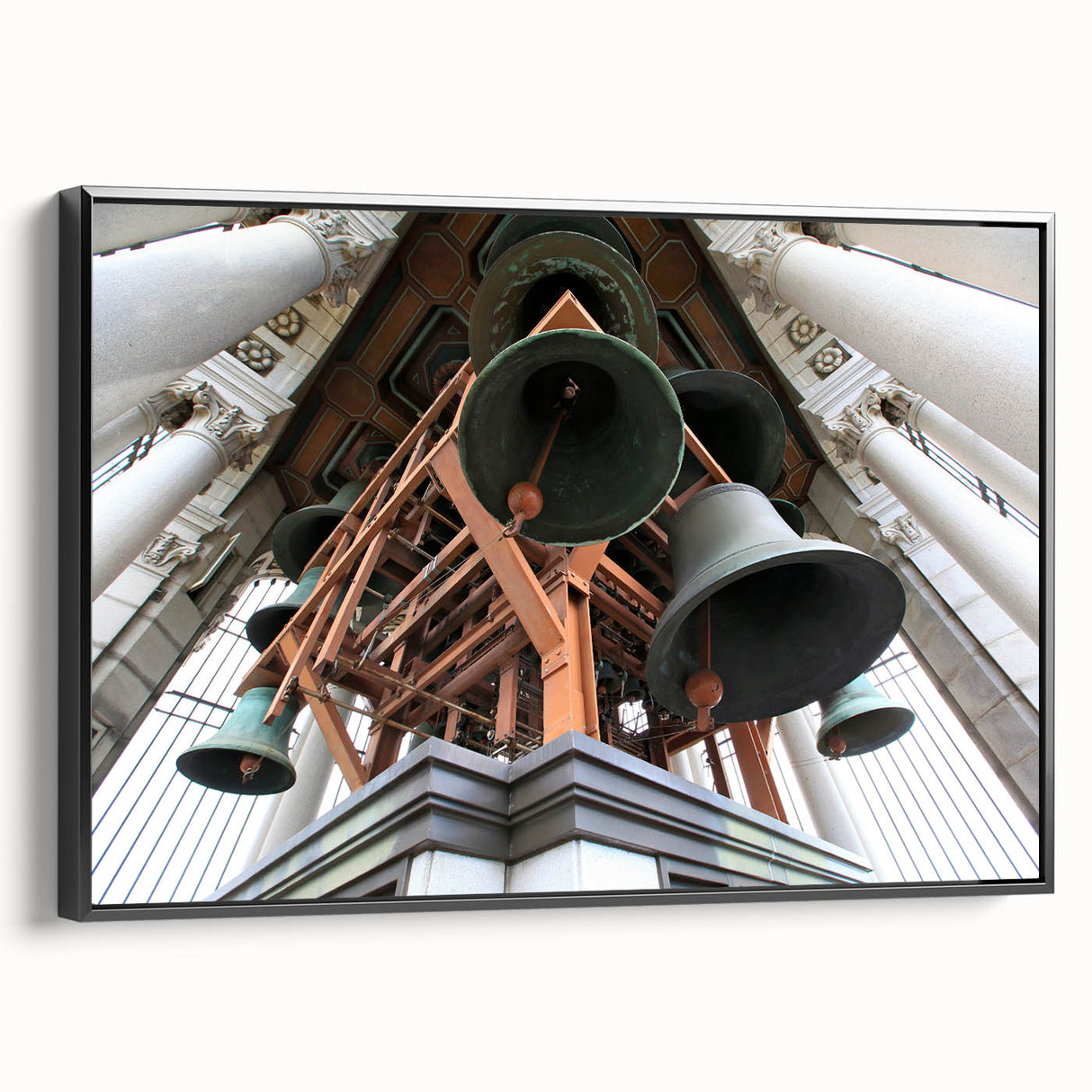 Black and white framed canvas of Berkeley landscape in vintage poster style, ideal for bedroom decor.
