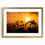 Extra large abstract art print of Beverly Hills with textured details in gold frame, ideal for living room decor.