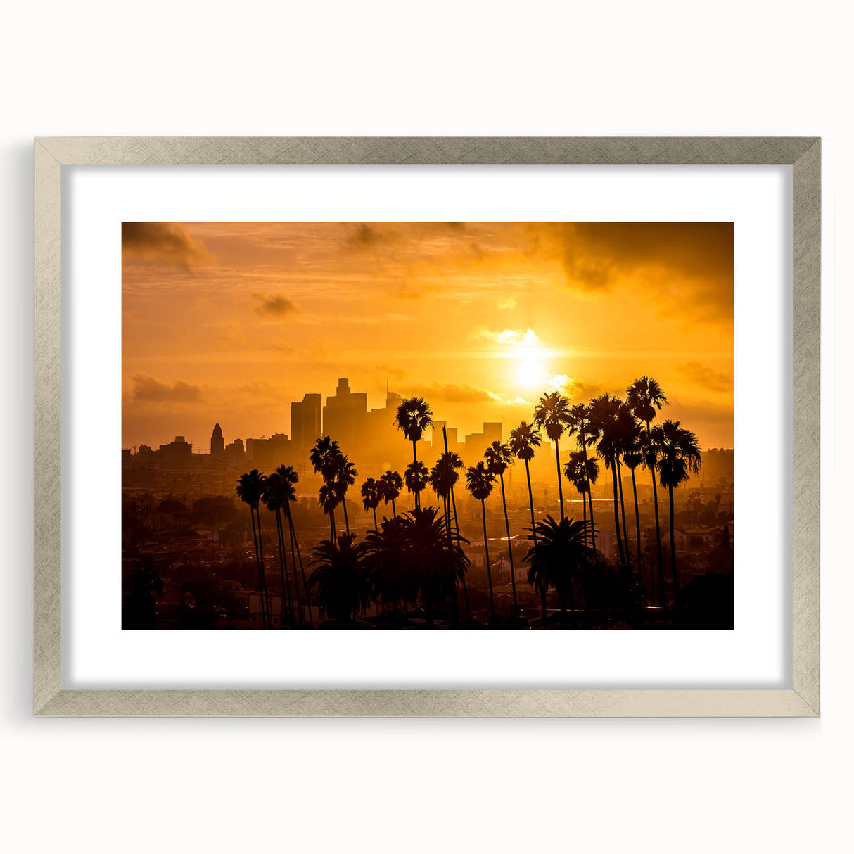 Textured abstract art print of Beverly Hills in muted earth tones on a framed canvas, suitable for bedroom art.