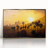 Acrylic print of Beverly Hills scenery in mid-century modernist style with gold frame, suitable for modern art wall decor.