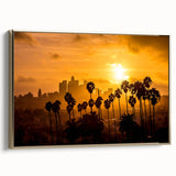 Framed canvas of a vintage-style Beverly Hills landscape in black and gold tones, ideal for bedroom wall art.