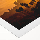 Art deco poster of Beverly Hills scenery in muted pastel tones on rolled canvas, suitable for dining room wall art.