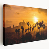 Large art print of Beverly Hills scenery in muted green and beige tones on stretched canvas, suitable for kitchen wall art.