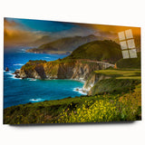 Large abstract wall art depicting California's Big Sur in muted earth tones on acrylic glass.