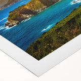 Art deco poster of Big Sur, California, featuring pastel shades on rolled canvas, ideal for dining room wall art.