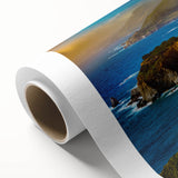 Art Deco style poster of California's Big Sur on rolled canvas, featuring muted earth tones.