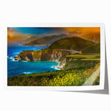 Rolled print of Big Sur coastline with muted earth tones, ideal for art wall dining room.
