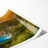 Extra large wall art featuring line art flowers in muted earth tones on a rolled canvas.