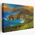 Big Sur, California landscape on large stretched canvas, featuring cool ocean and cliff hues, ideal for kitchen wall art.
