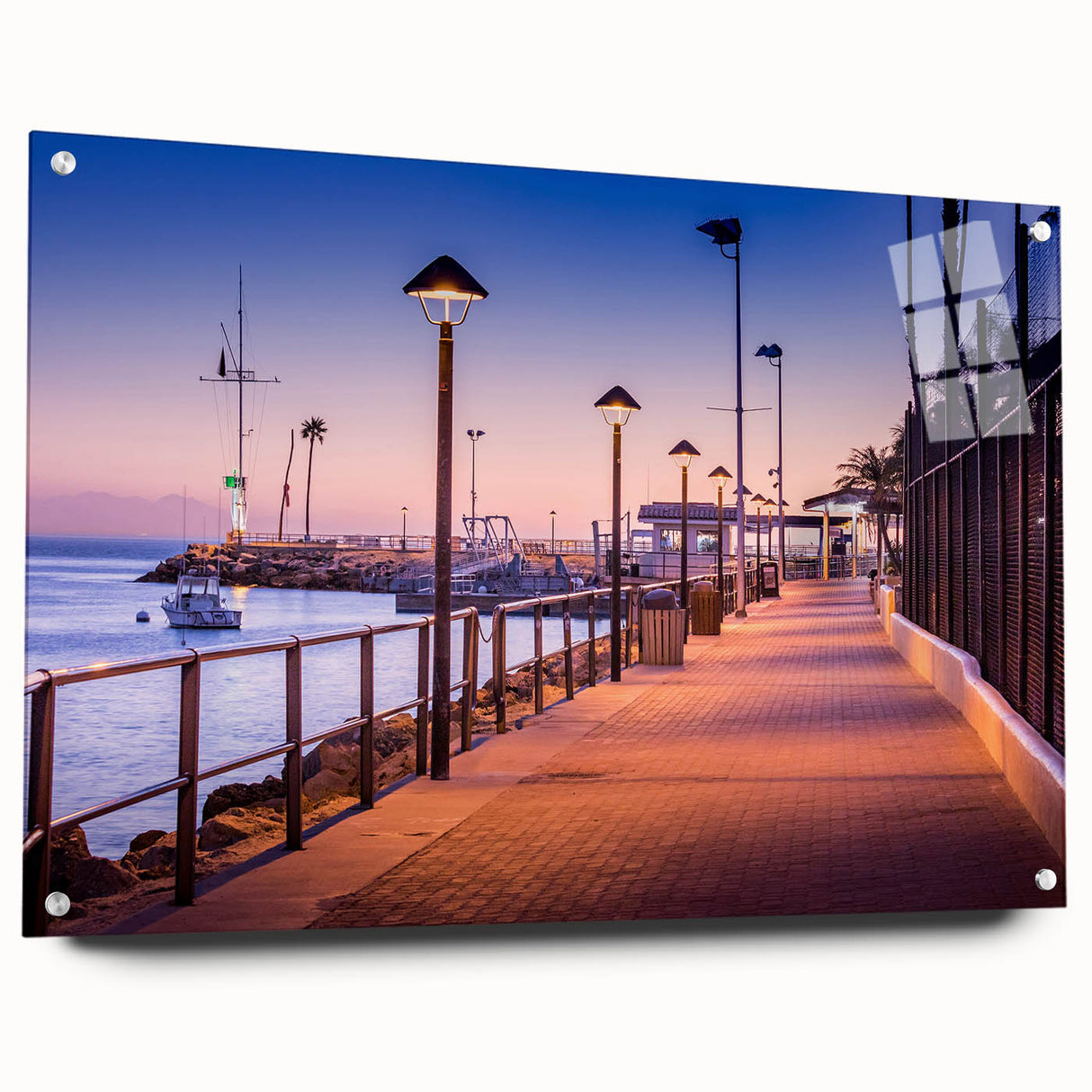Acrylic print of a Catalina, California scenery in muted blue and green tones, suitable for bedroom or dining room decor.