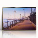 Acrylic print of Catalina, California scenery in gold frame, featuring mid-century modernist style.