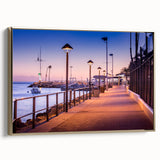 Framed canvas of a vintage-style Catalina, California landscape in black and gold tones, ideal for bedroom wall art.
