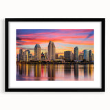 Extra large textured abstract art print of colorful California scenery on a black framed canvas, ideal for living room decor.
