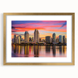 Extra large abstract art print of California's Coronado scenery in muted earth tones, framed in gold.