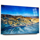 Large abstract depiction of Death Valley in muted earth tones on acrylic glass, suitable for bedroom or dining room art.