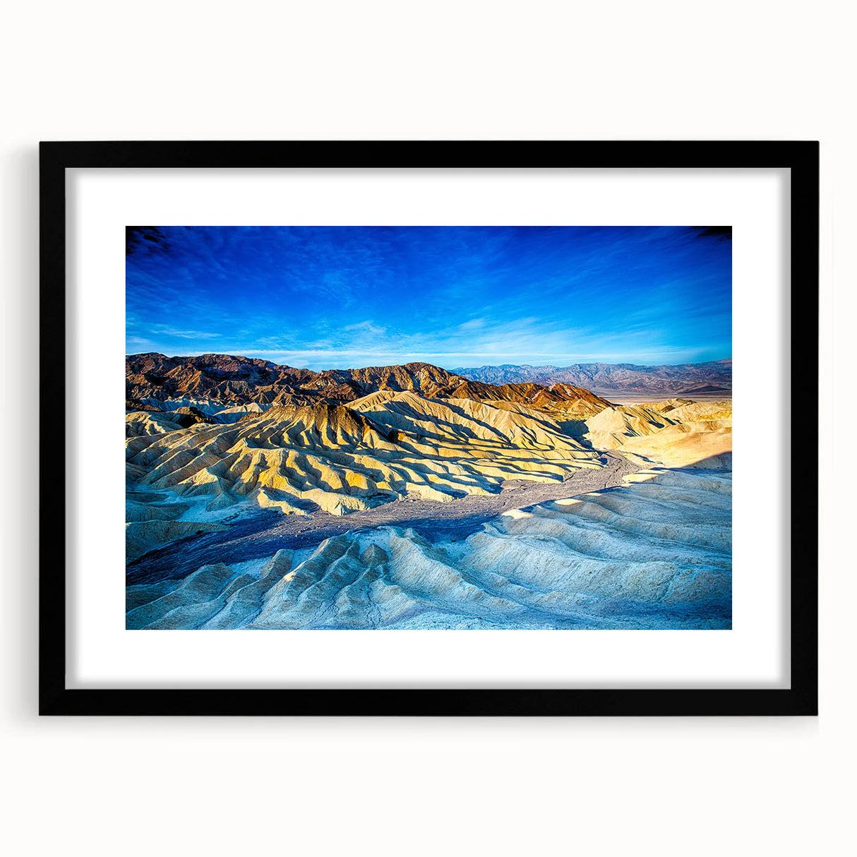 Extra large framed print of a colorful abstract depiction of Death Valley with a textured finish.